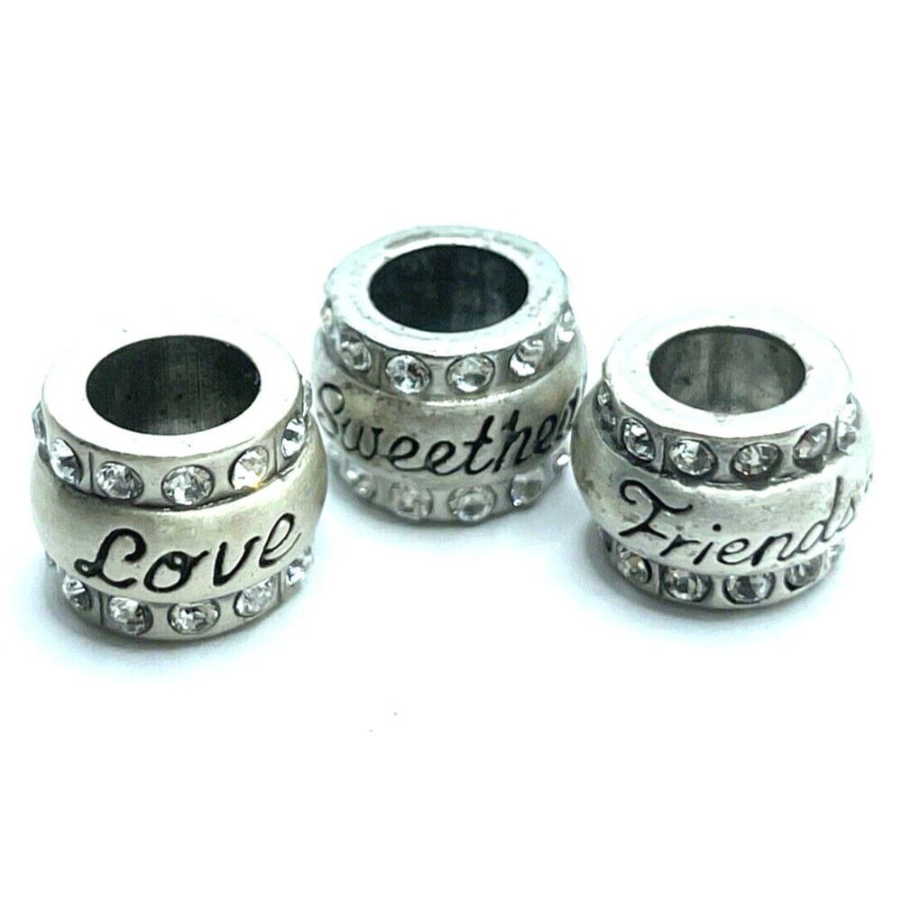 Brighton Sweetheart Love Friends Rows of Crystals Silver Bead-Lot of 3